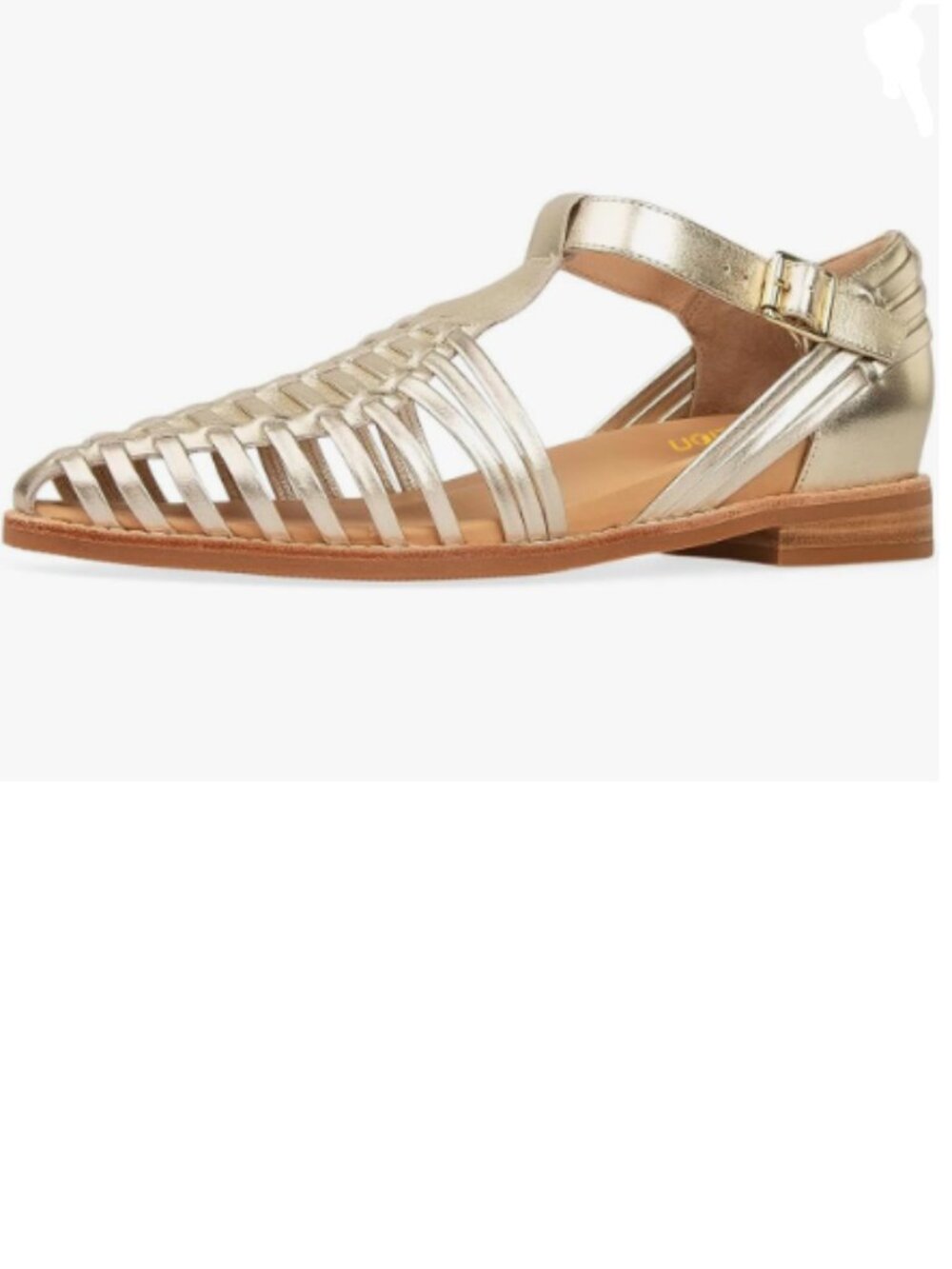 Pazzion Gold Closed Toe Low Stacked Heel Cage Toe Ankle T-Strap Buckle Sandals